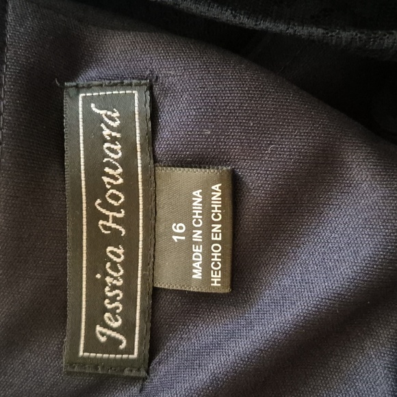 Jessica Howard Navy Long Sleeve Lace Dress Size 16 Tea Length Formal Taffeta - Picture 8 of 8